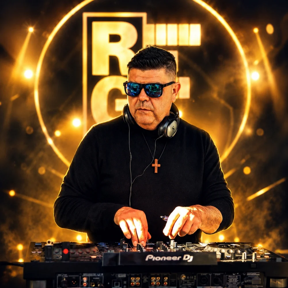 DJ Roberto García en acción, transmitiendo energía, estilo y pasión por la música.